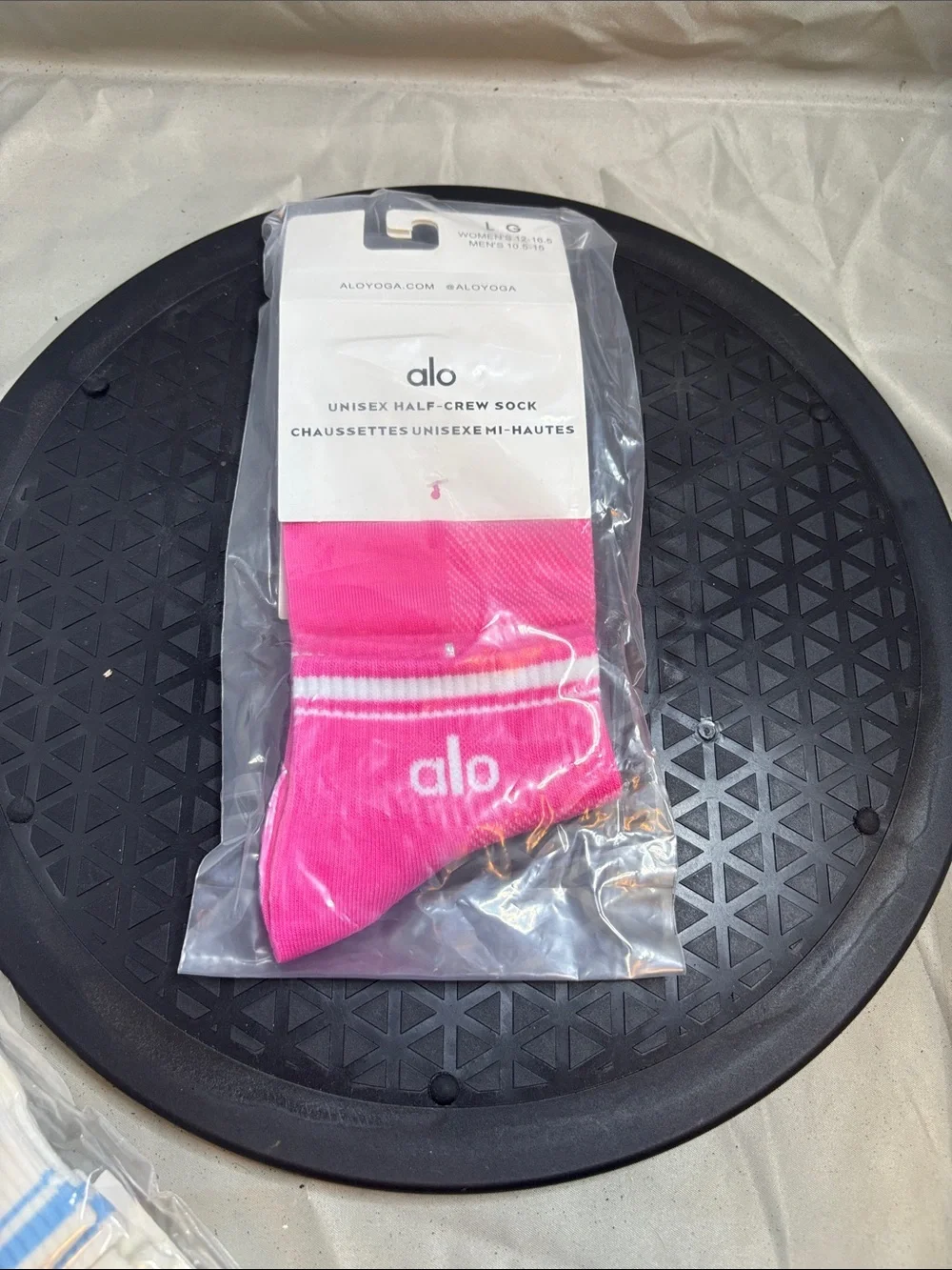 ALO Yoga Bright Pink Half-Crew Athletic Socks with White Stripe